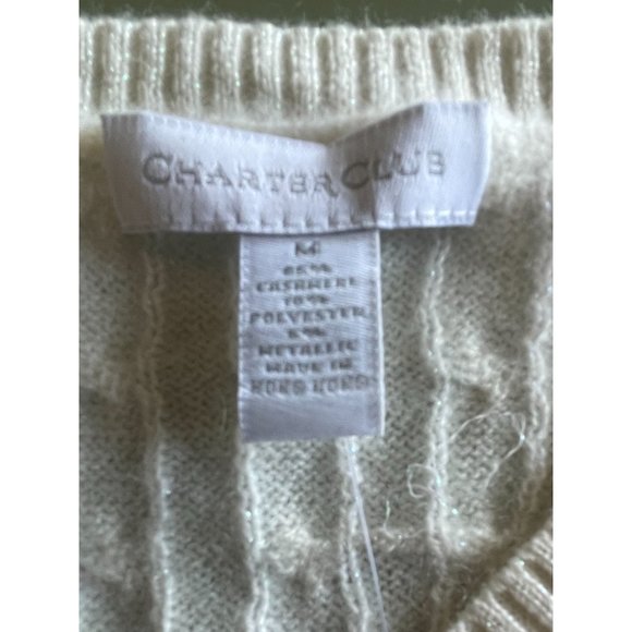 NWT Macy's Charter Club 100% Cashmere Sweater Ivory Size M - Picture 4 of 8